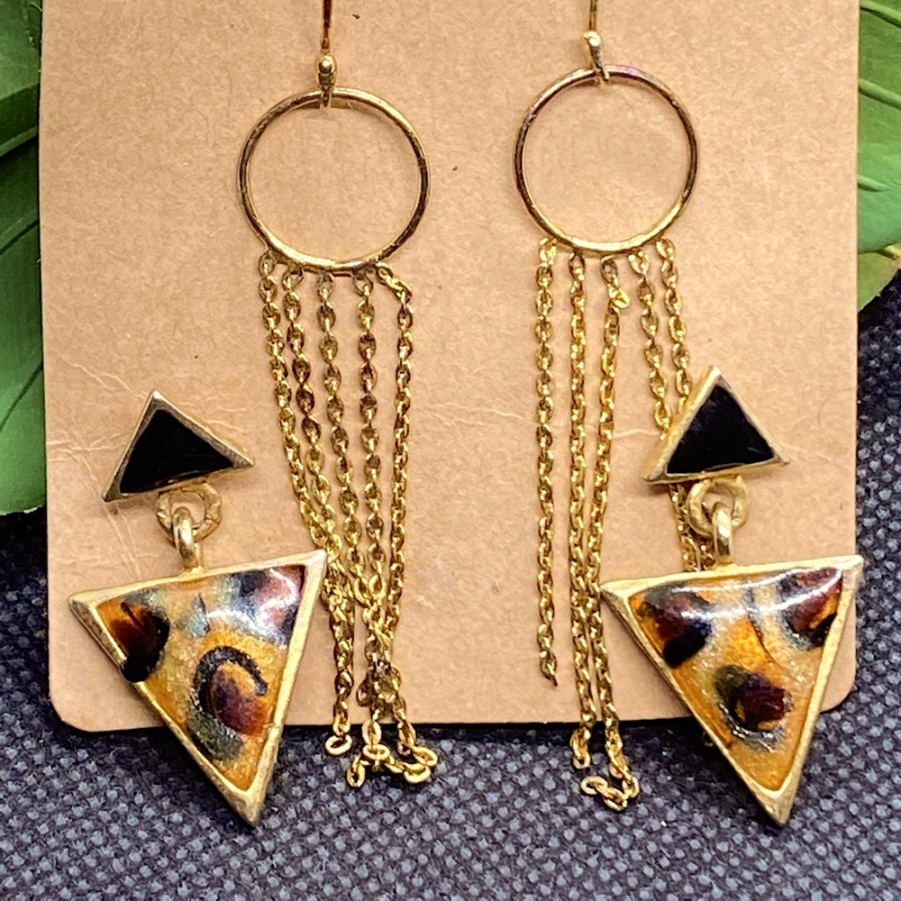 Triangle Leopard Drop Earrings+Gold Circle Hoops